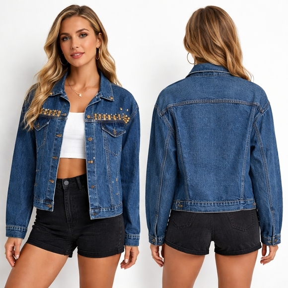 Boom Boom Jeans Jackets & Blazers - BOOM BOOM Womens Denim Jacket XL Blue Studded Western Y2K